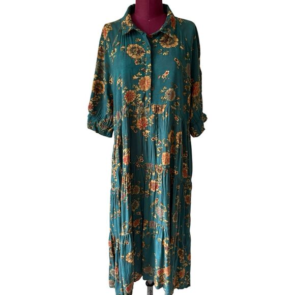 Natural Life Rebecca Midi Dress size XL Green  Teal Orange Clusters - Picture 5 of 12